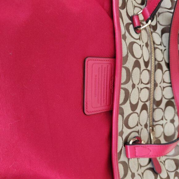 Coach Signature Khaki & Red Leather Medium Handbag Satchel Purse - Picture 14 of 14